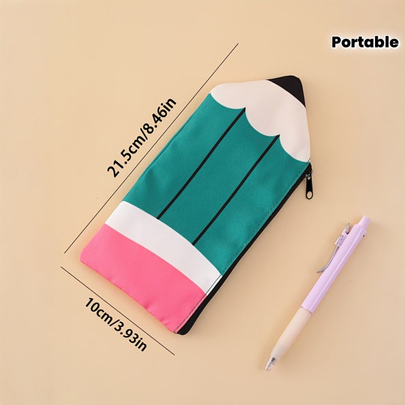 Light Pink Pencil Shaped Zippered Pen Case Medium Capacity Stationery Storage Bag - Image 1