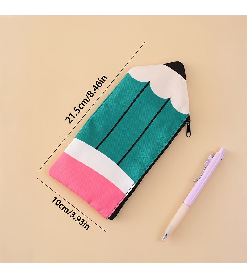 Light Pink Pencil Shaped Zippered Pen Case Medium Capacity Stationery Storage Bag - Image 2