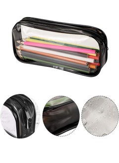 Generic Clear PVC Zipper Pencil Bag, 2pcs Portable Pencil Bag WaterproofMakeup Pouch for Office Stationery and Travel Storage, Black White  - Image 3