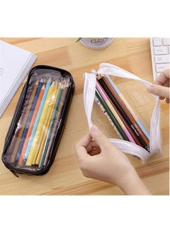Generic Clear PVC Zipper Pencil Bag, 2pcs Portable Pencil Bag WaterproofMakeup Pouch for Office Stationery and Travel Storage, Black White  - Image 5