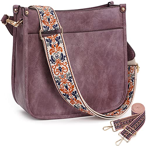 HKCLUF Crossbody Bags for Women Trendy Vegan Leather Hobo Handbags With 2pcs Adjustable Guitar Strap Crossbody Purse For Women(Purple) - Image 1