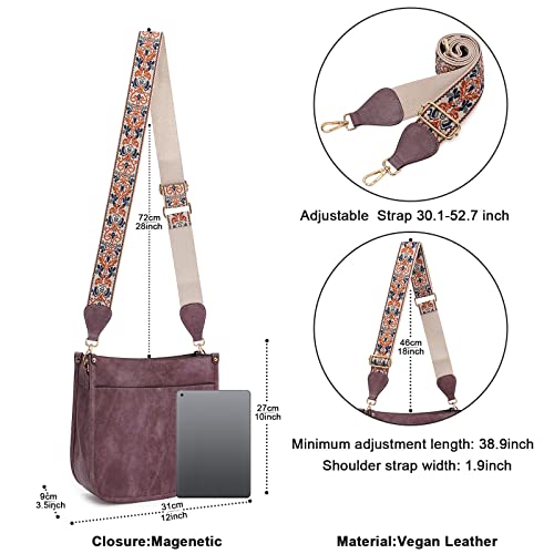 HKCLUF Crossbody Bags for Women Trendy Vegan Leather Hobo Handbags With 2pcs Adjustable Guitar Strap Crossbody Purse For Women(Purple) - Image 4