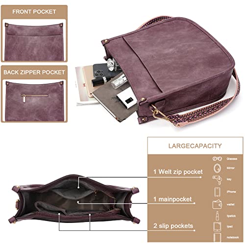 HKCLUF Crossbody Bags for Women Trendy Vegan Leather Hobo Handbags With 2pcs Adjustable Guitar Strap Crossbody Purse For Women(Purple) - Image 3