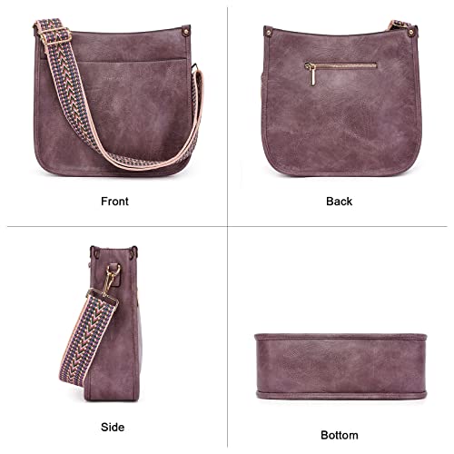 HKCLUF Crossbody Bags for Women Trendy Vegan Leather Hobo Handbags With 2pcs Adjustable Guitar Strap Crossbody Purse For Women(Purple) - Image 2