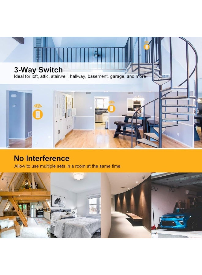 Suraielec 3 Way Wireless Light Switch, No Wiring, No WiFi, 100ft RF Range, Pre-Programmed, Expandable Wireless Wall Switch and Receiver Kit, Remote Control Light Fixture for Lamp, Ceiling Light, Fan  - Image 3