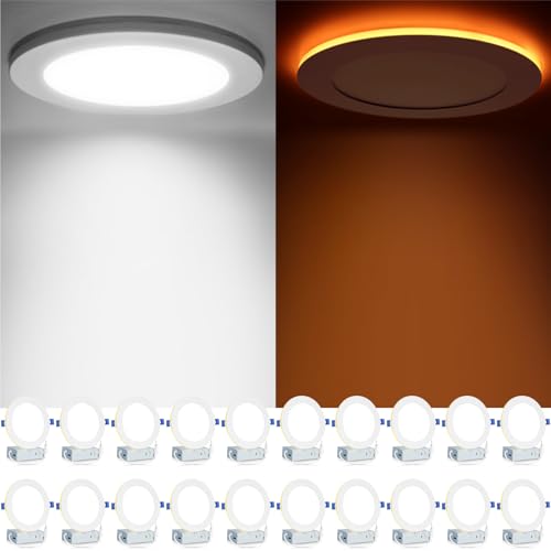 Meconard 20 Pack 6 Inch 5CCT LED Recessed Ceiling Light with Night Light, 2700K/3000K/3500K/4000K/5000K Selectable Ultra-Thin Lighting, 12W=110W, 1050LM, Dimmable Canless Wafer Downlight ETL&FCC - Image 1