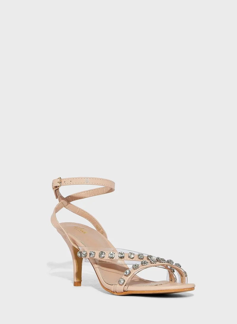 Ella Limited Edition Jewelled Asymmetric Strappy Heeled Sandal