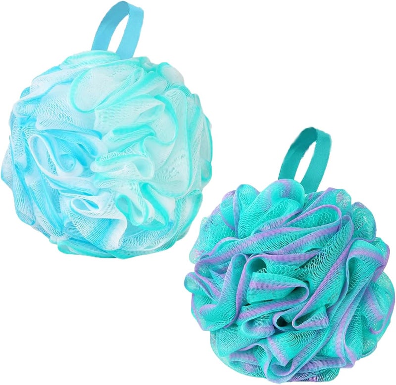 2 PCS Large Shower Puff Loofah Exfoliating Bath Sponge60gPCBody Poufs Shower Sponge Shower Scrunchie for Women and MenScrunchie Mesh Pouf Bathroom Sponge