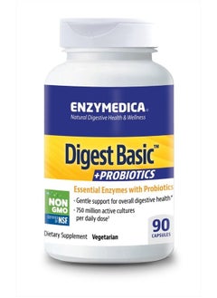 , Digest Basic + Probiotics, Gentle Enzymes for Digestive Health, Breaks Down Carbs, Fats and Proteins with Protease, Amylase and Lipase, 750 Million CFU, Vegetarian, 90 Capsules