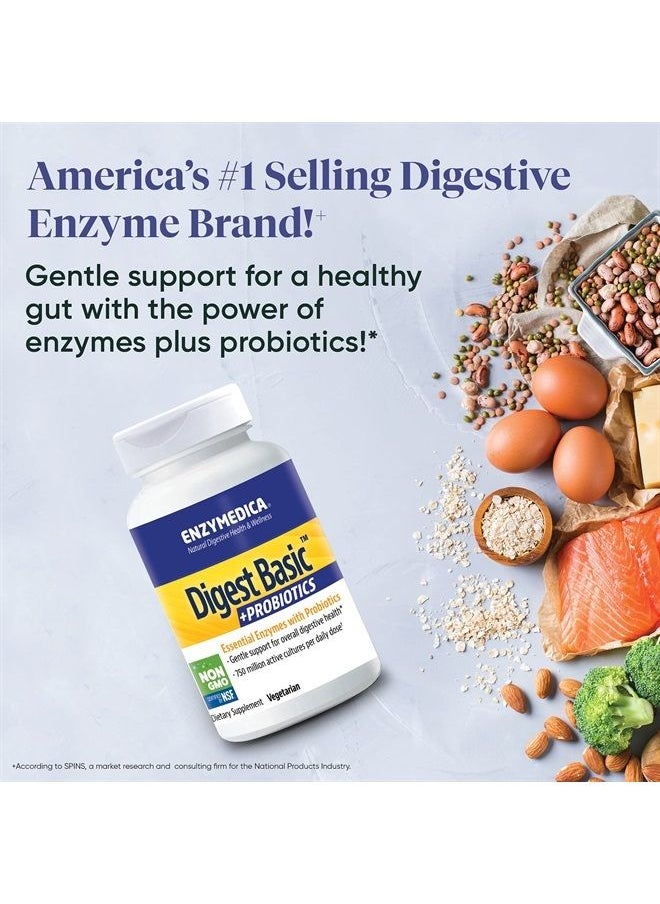 ENZYMEDICA - , Digest Basic + Probiotics, Gentle Enzymes for Digestive Health, Breaks Down Carbs, Fats and Proteins with Protease, Amylase and Lipase, 750 Million CFU, Vegetarian, 90 Capsules - Image 1