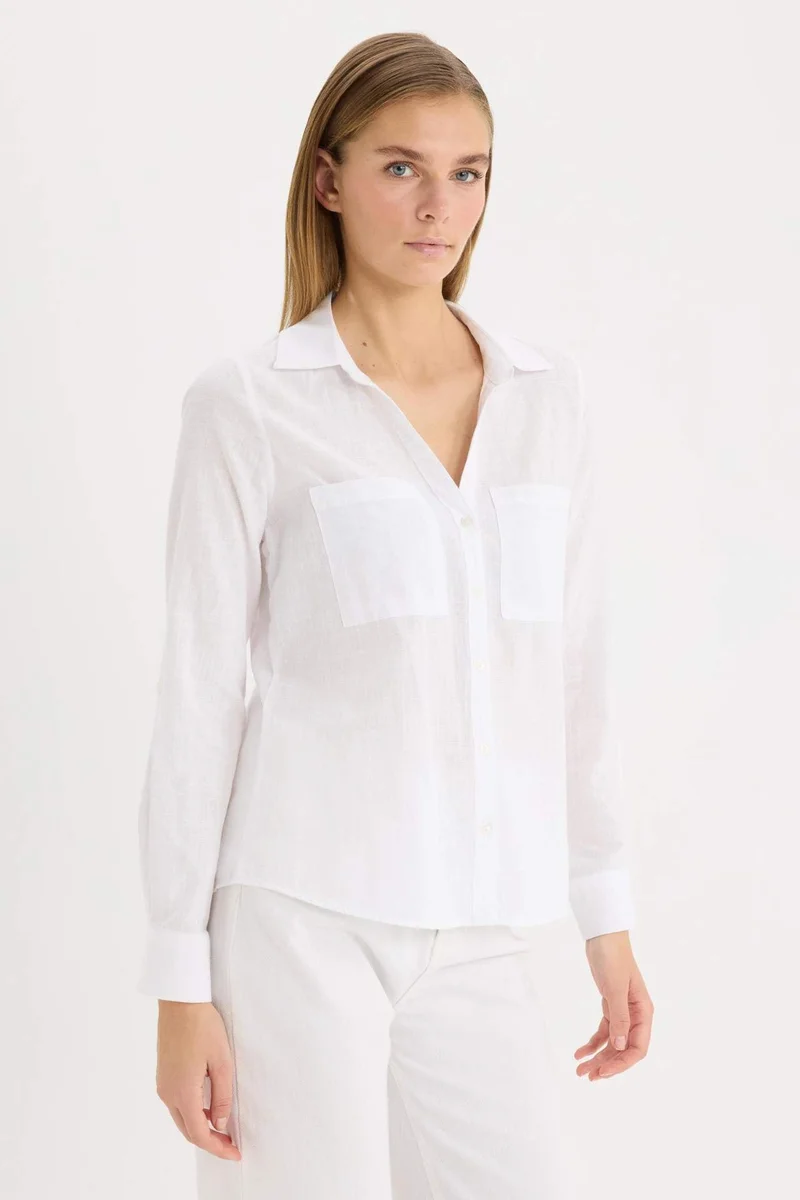 ديفاكتو Regular Fit Shirt Collar Linen Blend Shirt