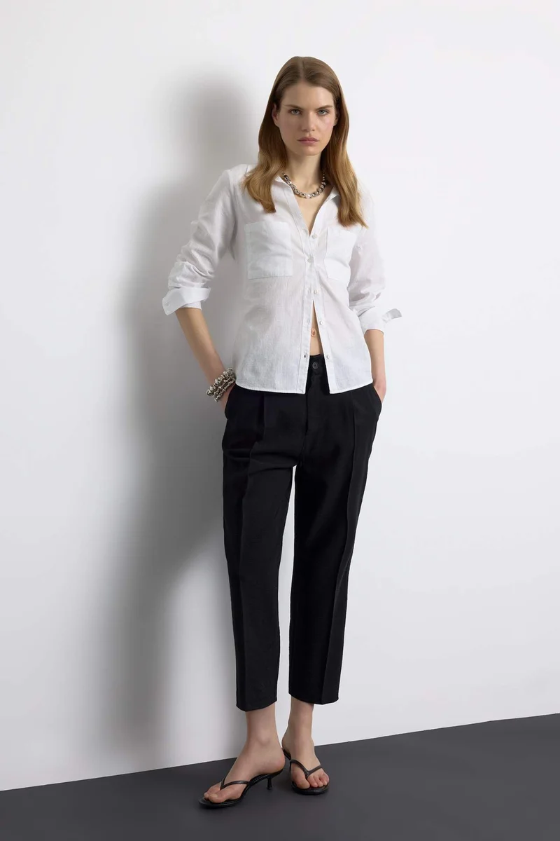 ديفاكتو Regular Fit Shirt Collar Linen Blend Shirt