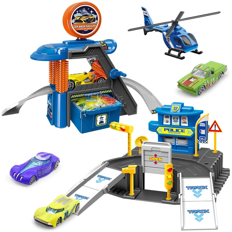 Fistone Kids Parking Car Wash Playset Includes Play Mat and 3 ColorChanging Cars Fun Racing Car Wash Toy for Children - Image 3