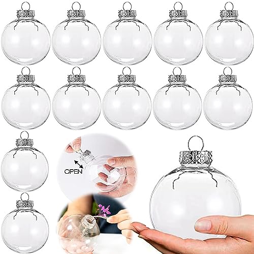 Neioaas Clear Plastic Ball Decor - Set of 12 DIY Christmas Decorative Balls,DIY Clear Plastic Fillable Balls Ornament for Christmas,Halloween,Birthday,Wedding Decor, Crafts Decorations (80MM) - Image 1