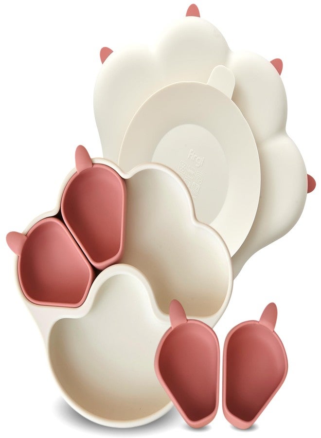 Firgi MEOW Dry Rose Divided Silicone Toddler Suction Plates Non-Slip Silicon Plate for Baby Led Weaning Supplies BPA Free Travel Non-Toxic Kids Tray with Suction - Image 1