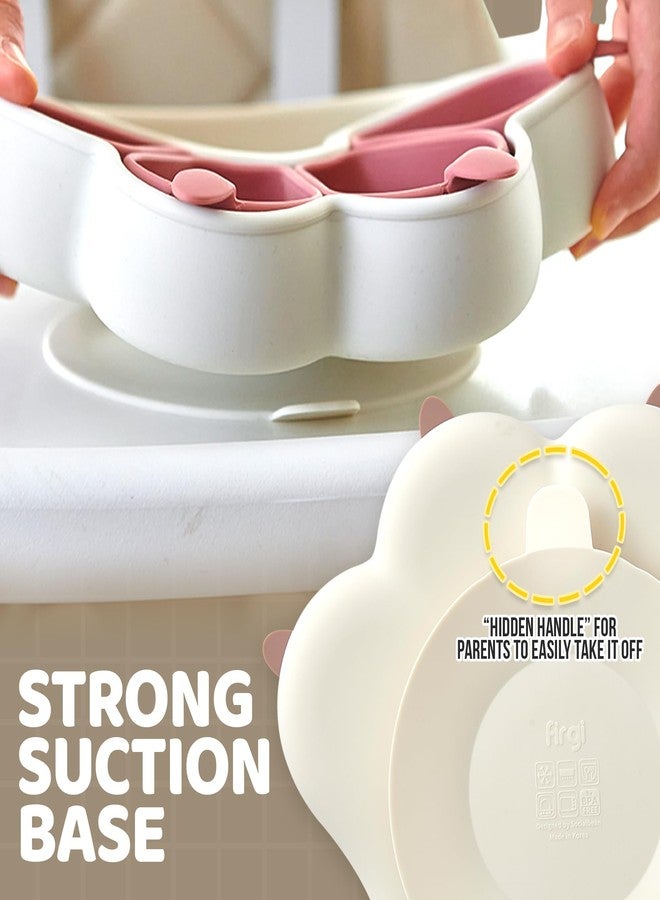 Firgi MEOW Dry Rose Divided Silicone Toddler Suction Plates Non-Slip Silicon Plate for Baby Led Weaning Supplies BPA Free Travel Non-Toxic Kids Tray with Suction - Image 4