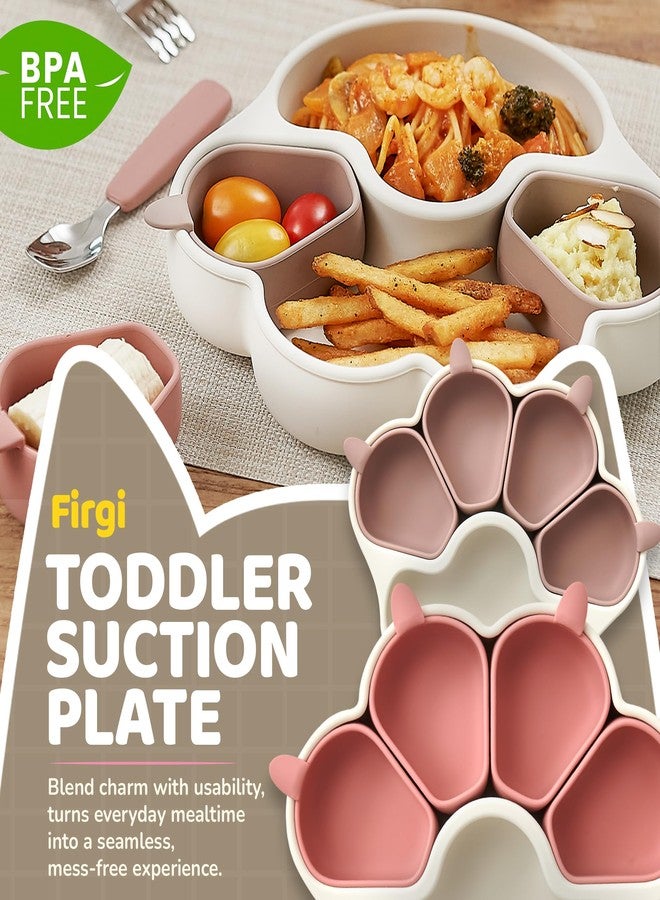 Firgi MEOW Dry Rose Divided Silicone Toddler Suction Plates Non-Slip Silicon Plate for Baby Led Weaning Supplies BPA Free Travel Non-Toxic Kids Tray with Suction - Image 2