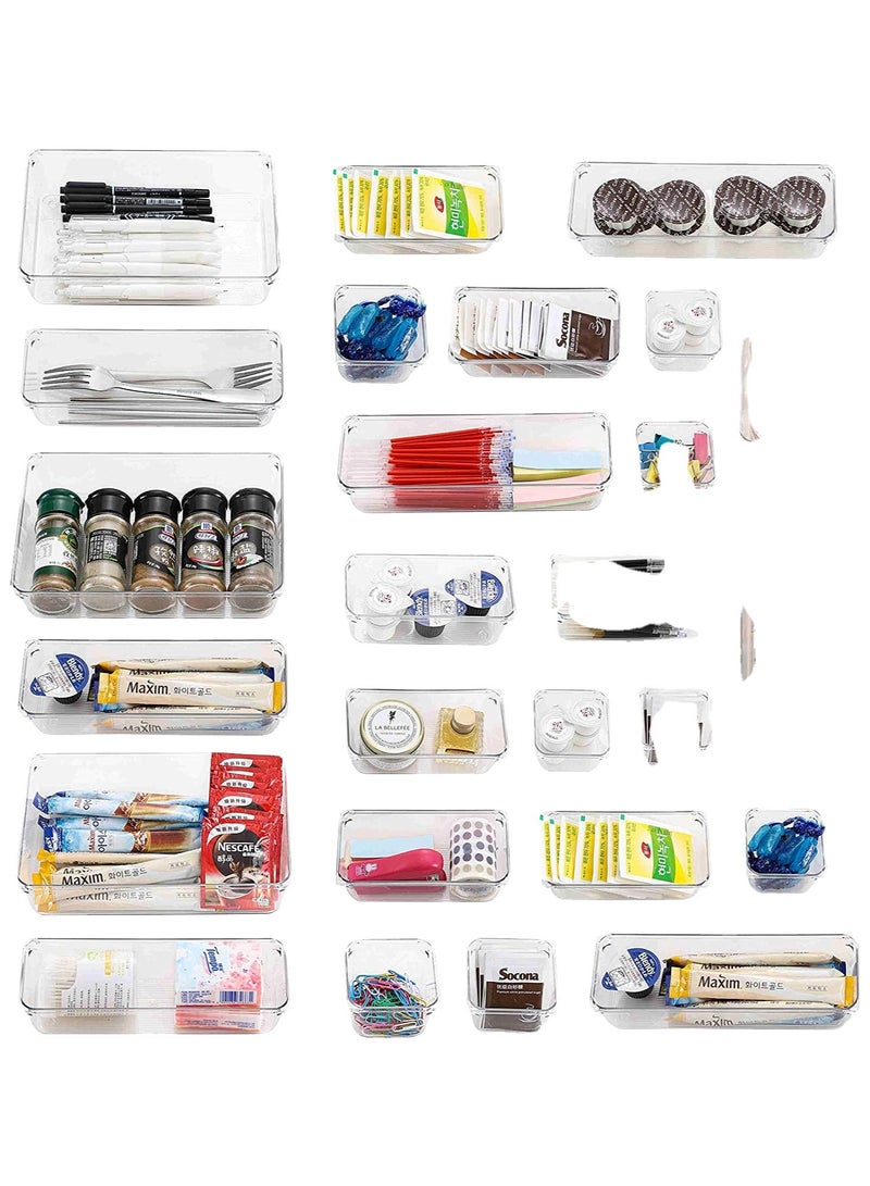 Vtopmart Set of 25 clear plastic drawer organizers, multi-size, organize drawers in bathroom, makeup, jewelry, kitchen and office. - Image 1