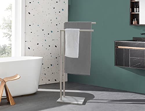 EADOT 41 Inch Standing Towel Rack Double L Shape Bath Towel Sheet Holder with Marble Base for Bathroom Floor Next to Tub or Shower Towel Stand for Bathroom Floor Stainless Steel Brushed Nickel - Image 3