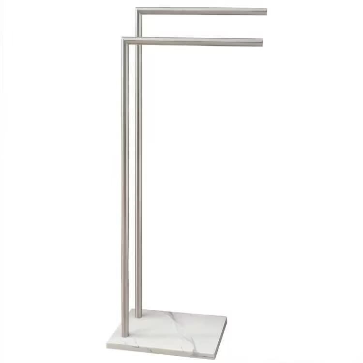 EADOT 41 Inch Standing Towel Rack Double L Shape Bath Towel Sheet Holder with Marble Base for Bathroom Floor Next to Tub or Shower Towel Stand for Bathroom Floor Stainless Steel Brushed Nickel - Image 1