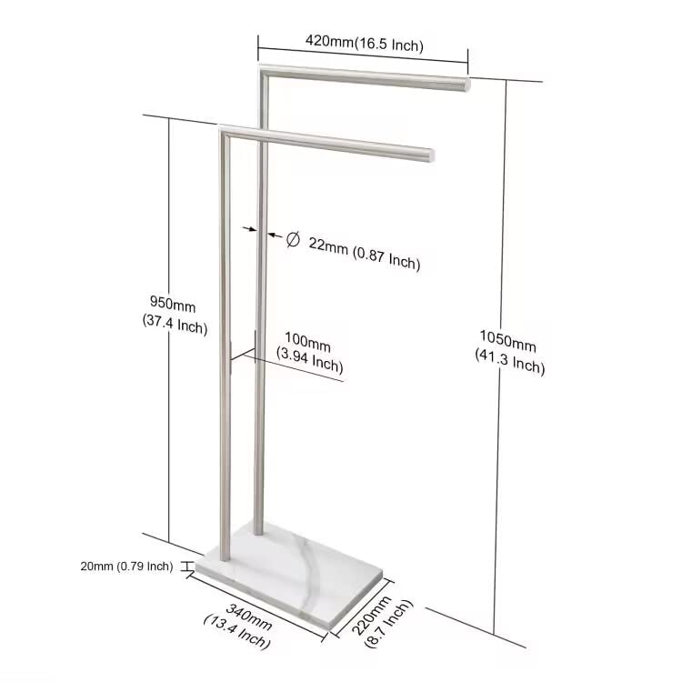 EADOT 41 Inch Standing Towel Rack Double L Shape Bath Towel Sheet Holder with Marble Base for Bathroom Floor Next to Tub or Shower Towel Stand for Bathroom Floor Stainless Steel Brushed Nickel - Image 2
