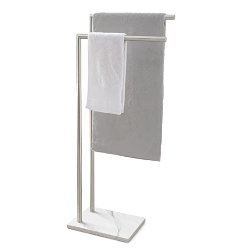 EADOT 41 Inch Standing Towel Rack Double L Shape Bath Towel Sheet Holder with Marble Base for Bathroom Floor Next to Tub or Shower Towel Stand for Bathroom Floor Stainless Steel Brushed Nickel - Image 4
