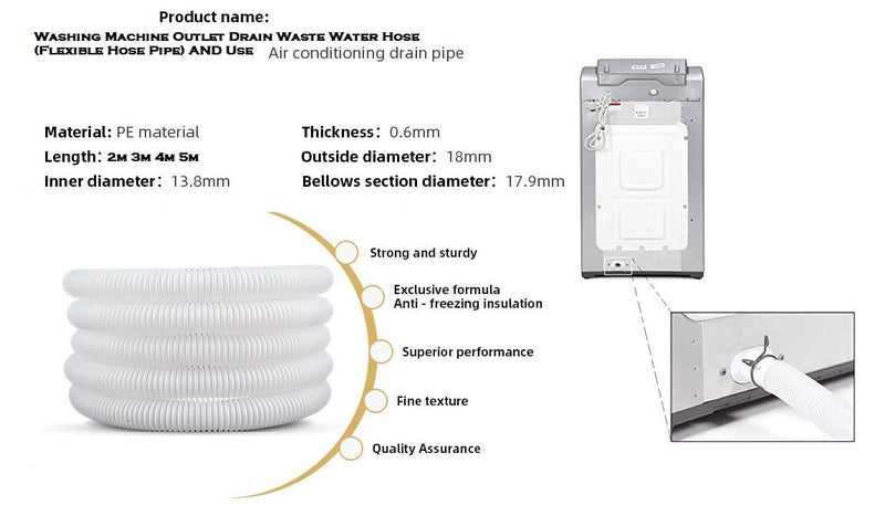 MLD Extension washing machine Flexible drain drainage Waste Water Outlet long plastic Hose Pipe Extension Pipe Fully & Semi Automatic Extension Pipe 2 meter - Image 3