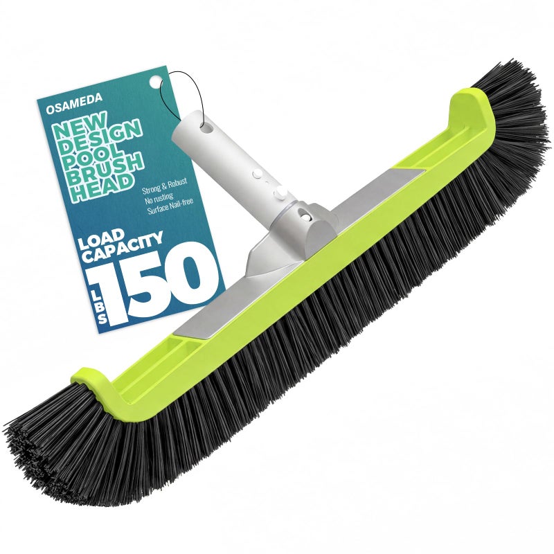 OSAMEDA 18" Pool Brush Head for Cleaning Swimming Pool Walls, Curved Ends High-Efficiency Scrub Brush for Tile, Fiberglass, Flooring and Vinyl Pools, Fits Î¦1.25â€ Poles (Green & Black) - Image 1