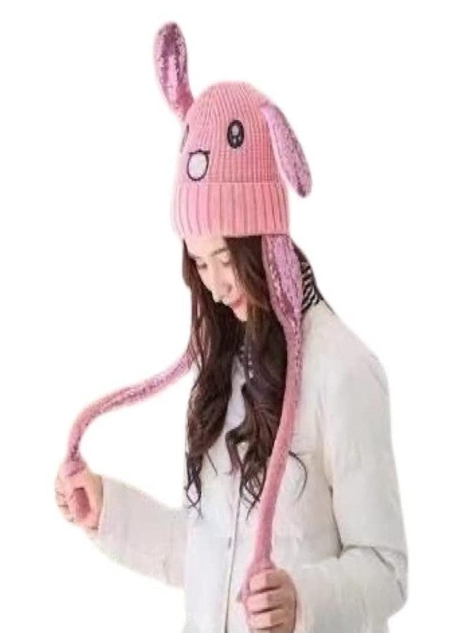 CAPICHINO Moving Ear Cap for Girls | Winter Cap | Ears Moves | Rabbit Ears | Plush Wool (Pink) - Image 2