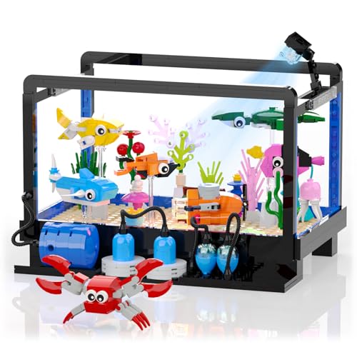 Tenhorses Fish Tank Building Block Set, Lighting Aquarium Sets Including Marine Life, a Submarine and a Treasure Chest, Building Block Toy for 6+, Gift for Sea Lovers. - Image 1