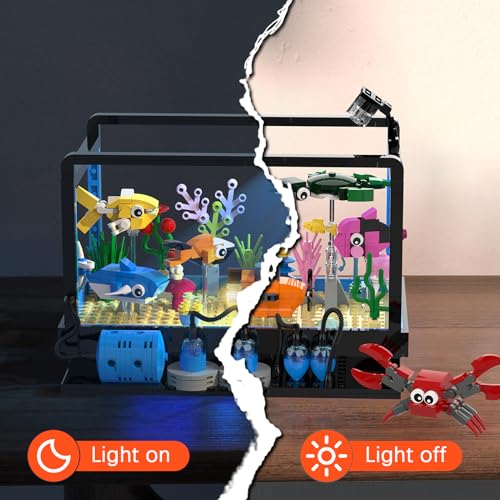 Tenhorses Fish Tank Building Block Set, Lighting Aquarium Sets Including Marine Life, a Submarine and a Treasure Chest, Building Block Toy for 6+, Gift for Sea Lovers. - Image 2