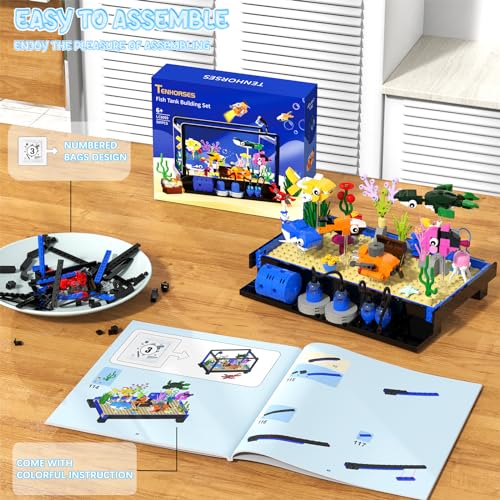 Tenhorses Fish Tank Building Block Set, Lighting Aquarium Sets Including Marine Life, a Submarine and a Treasure Chest, Building Block Toy for 6+, Gift for Sea Lovers. - Image 3