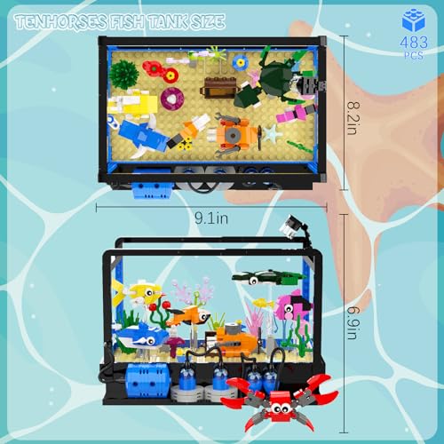 Tenhorses Fish Tank Building Block Set, Lighting Aquarium Sets Including Marine Life, a Submarine and a Treasure Chest, Building Block Toy for 6+, Gift for Sea Lovers. - Image 4