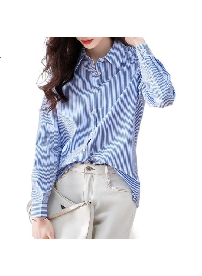 dme Demana [Career Art Collector] Spring And Autumn Breathable Simple Lapel Shirt, Long-Sleeve Fitted Blouse, Women'S Top - Image 2