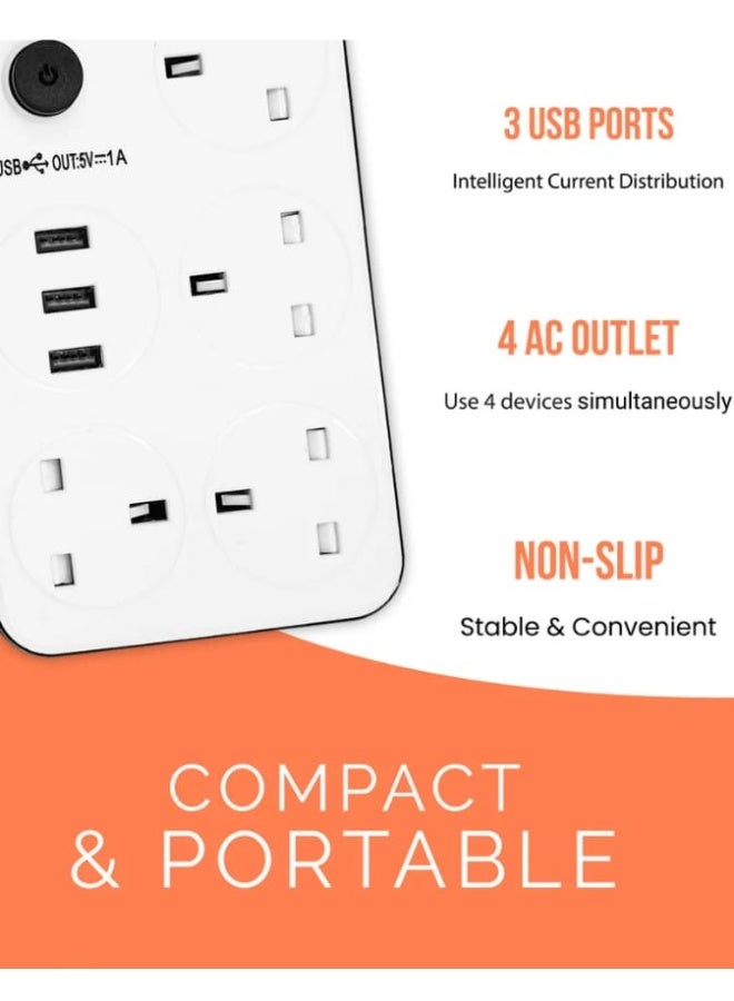 توصيلة كهرباء متعددة 4 مخارج و5 منافذ USB (منها Type-C) بقدرة 2500 واط وسلك بطول 5 متر – حماية من الشحن الزائد وتصميم جداري عملي  - Image 3