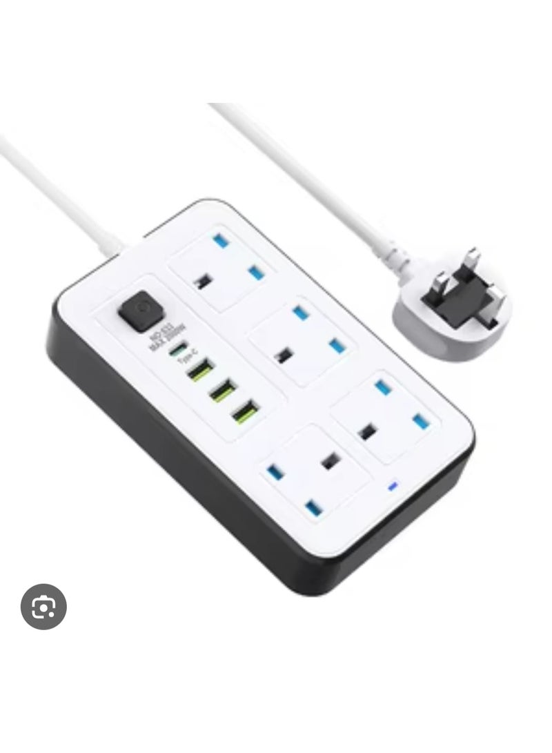 توصيلة كهرباء متعددة 4 مخارج و5 منافذ USB (منها Type-C) بقدرة 2500 واط وسلك بطول 5 متر – حماية من الشحن الزائد وتصميم جداري عملي  - Image 4