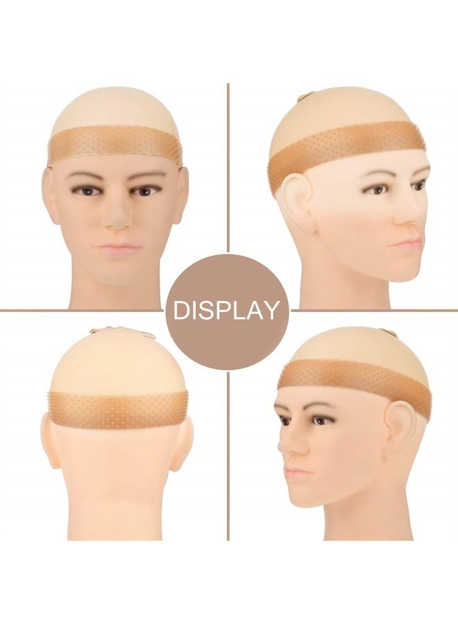 WILLBOND 4 Pieces Silicone Wig Grip Band Transparent Silicone Wig Headband Sweatproof Seamless Non Slip Wig Hair Band with Stretchy Nylon Wig Cap for Wig and Sport Yoga (White and Light Brown, Skin Color)  - Image 2
