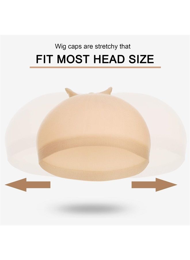 WILLBOND 4 Pieces Silicone Wig Grip Band Transparent Silicone Wig Headband Sweatproof Seamless Non Slip Wig Hair Band with Stretchy Nylon Wig Cap for Wig and Sport Yoga (White and Light Brown, Skin Color)  - Image 3