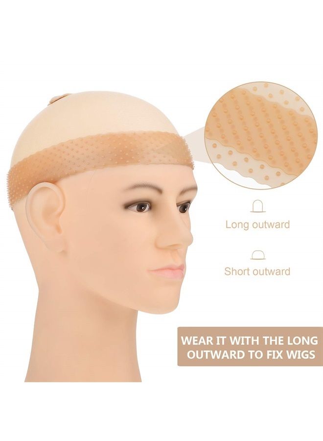 WILLBOND 4 Pieces Silicone Wig Grip Band Transparent Silicone Wig Headband Sweatproof Seamless Non Slip Wig Hair Band with Stretchy Nylon Wig Cap for Wig and Sport Yoga (White and Light Brown, Skin Color)  - Image 4
