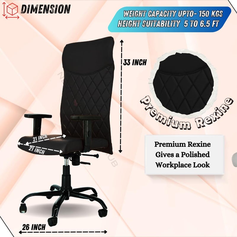 NEWTURN NEWTURN Sleek rexine High Back Metal Frame UPDown Height Adjustable Handle revolving Office Ergonomic ChairWork from Home Chair 1 Years Warranty Pushback Mechanism Blk - Image 2