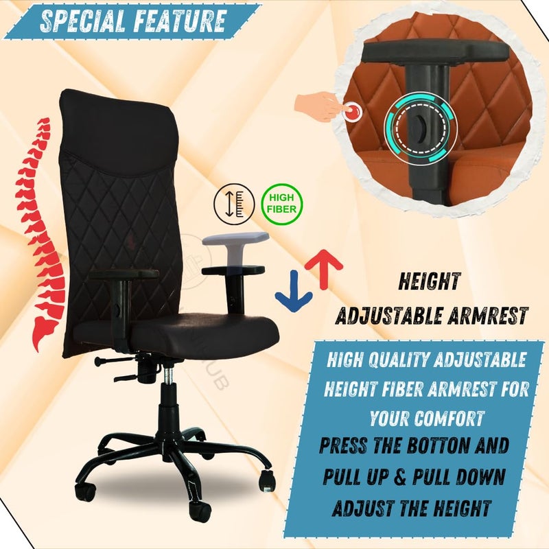 NEWTURN NEWTURN Sleek rexine High Back Metal Frame UPDown Height Adjustable Handle revolving Office Ergonomic ChairWork from Home Chair 1 Years Warranty Pushback Mechanism Blk - Image 5