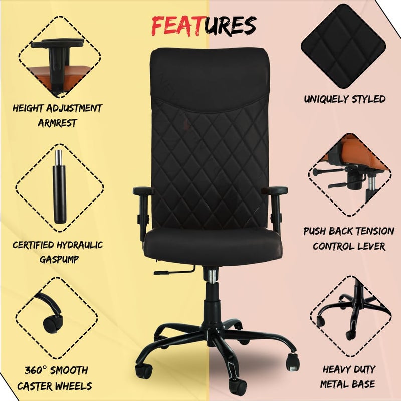 NEWTURN NEWTURN Sleek rexine High Back Metal Frame UPDown Height Adjustable Handle revolving Office Ergonomic ChairWork from Home Chair 1 Years Warranty Pushback Mechanism Blk - Image 3