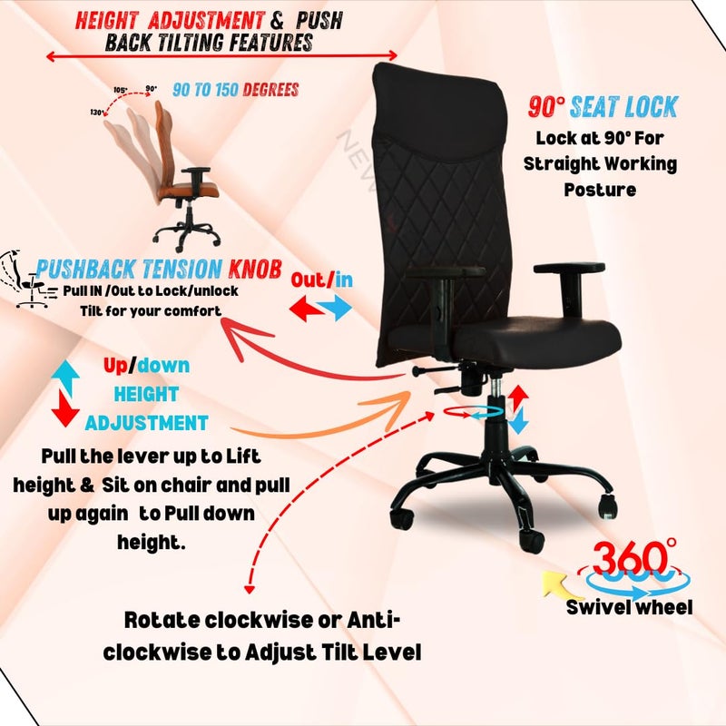 NEWTURN NEWTURN Sleek rexine High Back Metal Frame UPDown Height Adjustable Handle revolving Office Ergonomic ChairWork from Home Chair 1 Years Warranty Pushback Mechanism Blk - Image 4