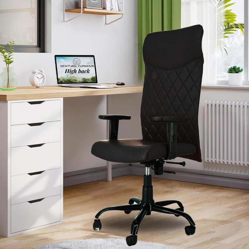 NEWTURN NEWTURN Sleek rexine High Back Metal Frame UPDown Height Adjustable Handle revolving Office Ergonomic ChairWork from Home Chair 1 Years Warranty Pushback Mechanism Blk - Image 1
