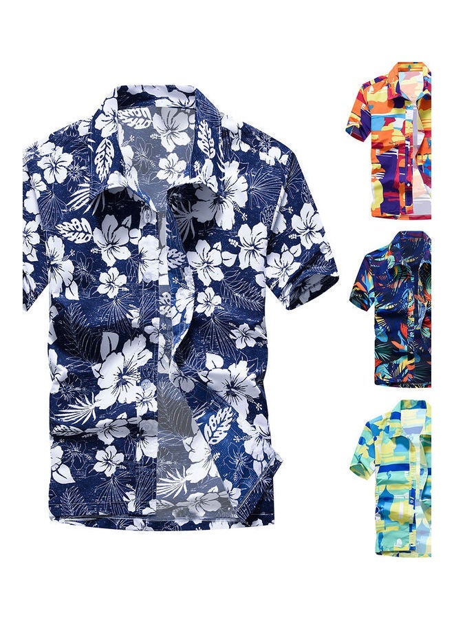 NIBEMINENT Summer Turn Down Collar Short Sleeve Shirt Blue/White  - Image 2