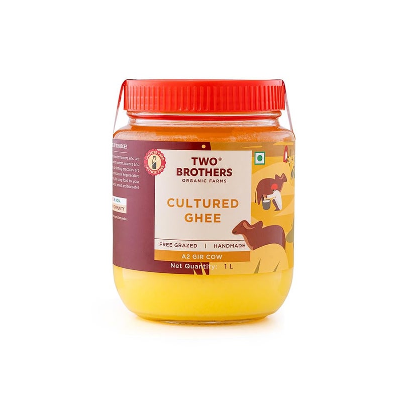 A2 Gir Cow Cultured Ghee, Organic Grass Fed A2 Cow Ghee 2lb | Pasture Raised Clarified Butter Fat | Bilona Desi Cow Ghee | Non-GMO, Lactose-Free, Keto Friendly - Two Brothers Organic Farms - Image 1