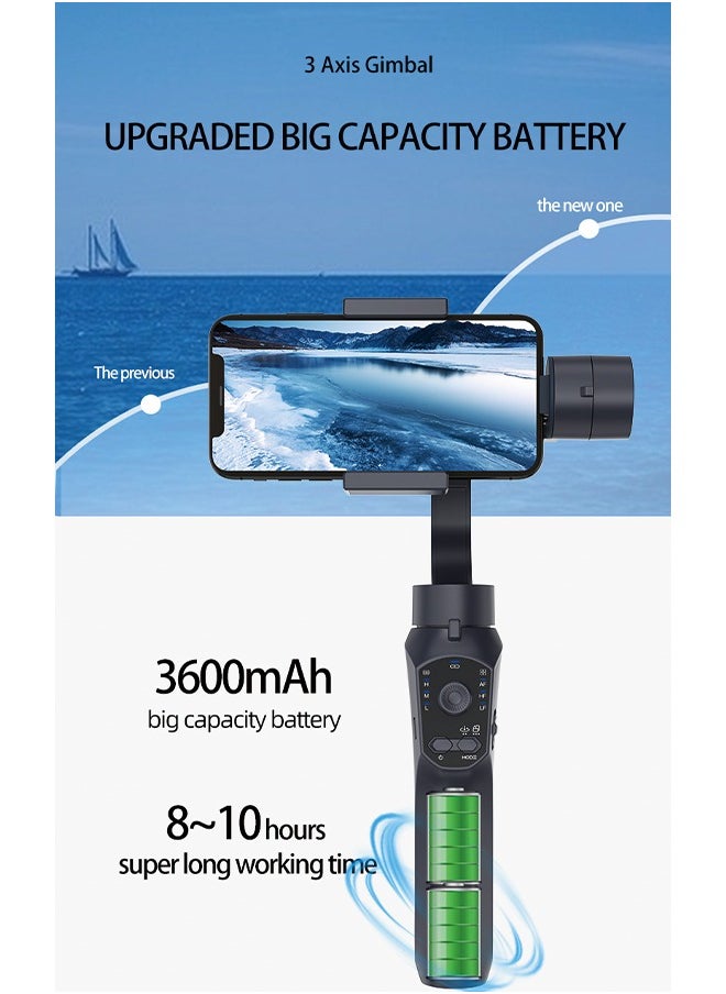 ماركة غير محددة - مثبت F10 Pro ثلاثي المحاور مع التحكم في التطبيق (أسود) - 440 جرام، بطارية 3600 مللي أمبير في الساعة، نطاق 330 درجة، وقت عمل 8-10 ساعات، متوافق مع الهواتف بعرض 6-8 سم - Image 1