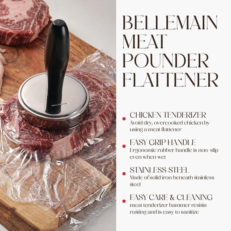 Bellemain Meat Pounder Flattener, Easy-Grip Meat Tenderizer, Stainless Steel Meat Mallet for Cooking, Meat Hammer, Chicken Tenderizer, Meat Smasher Utensil, Kitchen Mallet, Meat Masher Tool - Image 2