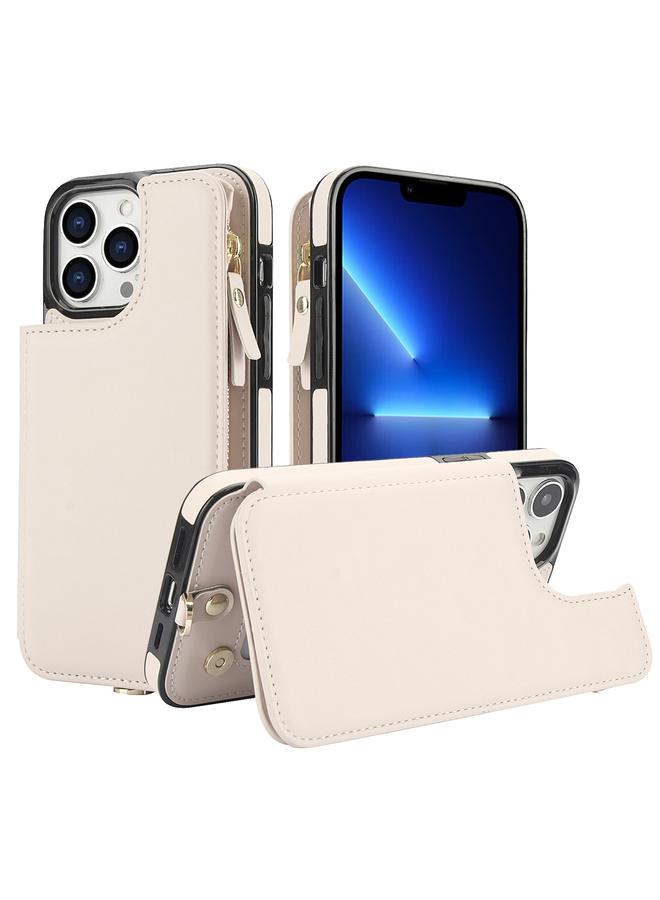 زبون جراب لهاتف iPhone 13 Pro، جراب هاتف جلدي مزدوج الغطاء وسحاب بتقنية RFID مع حبل قصير - Image 1