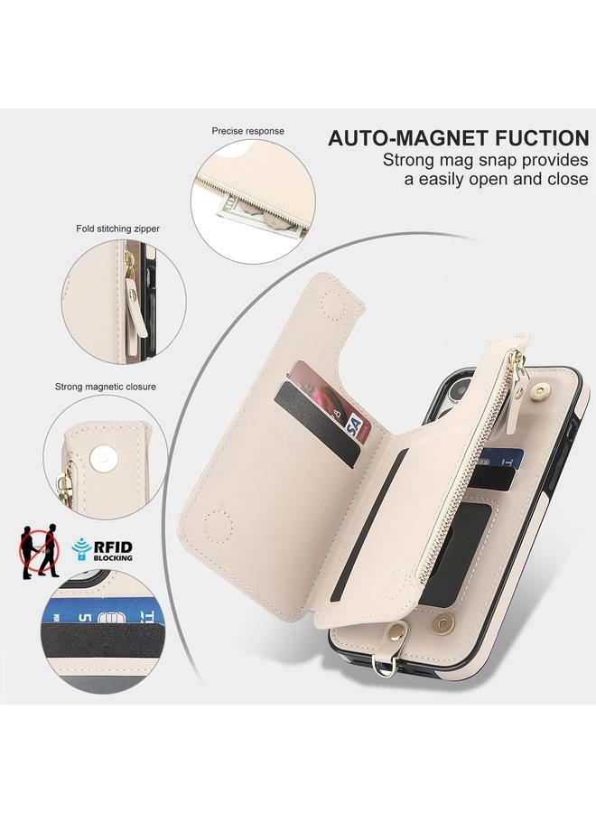 زبون جراب لهاتف iPhone 13 Pro، جراب هاتف جلدي مزدوج الغطاء وسحاب بتقنية RFID مع حبل قصير - Image 3